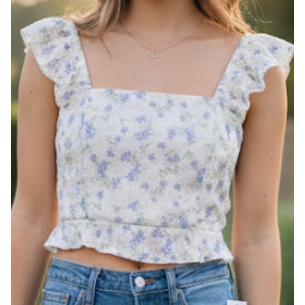 kirious los angeles Floral Open Tie Back Crop Top Cottage Core Size M